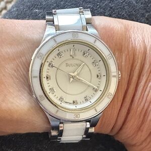 FREE SHIPPING Bulova Silver and White Ceramic Timepiece